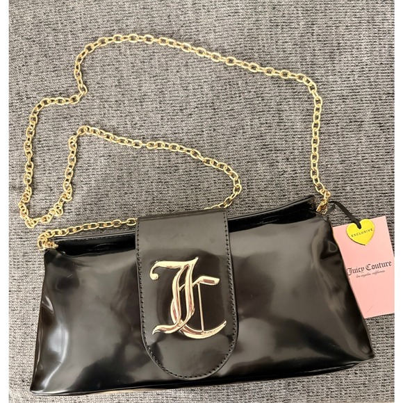 Juicy Couture Handbags - NWT Juicy Couture Crossbody Baguette Bag, Black Gold Logo